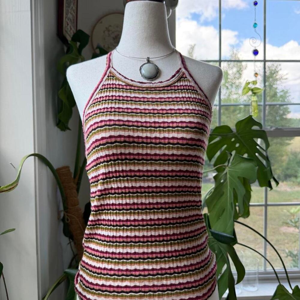Scalloped Striped Halter Tie Top American Eagle Medium